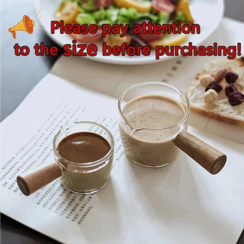 50/75/100/140 ml staklena mjerna šalica za espresso s drvenom ručkom vrč za mlijeko s dva/jedna usta kuhinjska posuda za umak Kućno posuđe za kavu