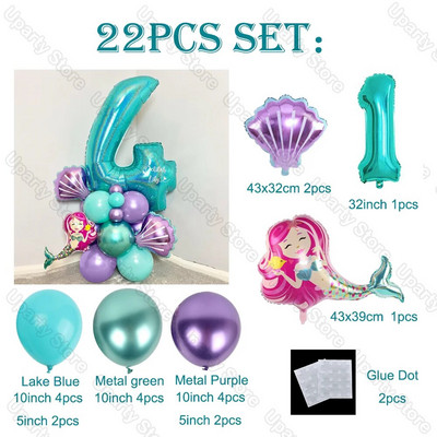 22 vnt. / rinkinys Undinėlės balionai dideli Tiffany mėlynos spalvos folijos gaubliai gimtadienio dekoro Undinėlės gimtadienio balionai kūdikio dušo dekoracijos