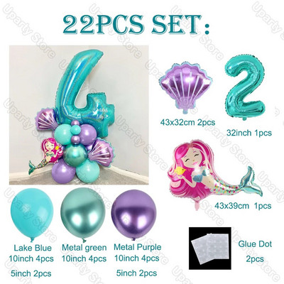22 vnt. / rinkinys Undinėlės balionai dideli Tiffany mėlynos spalvos folijos gaubliai gimtadienio dekoro Undinėlės gimtadienio balionai kūdikio dušo dekoracijos