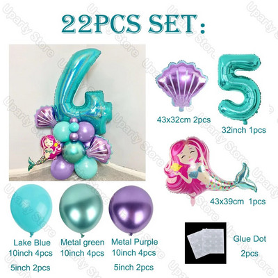 22 vnt. / rinkinys Undinėlės balionai dideli Tiffany mėlynos spalvos folijos gaubliai gimtadienio dekoro Undinėlės gimtadienio balionai kūdikio dušo dekoracijos