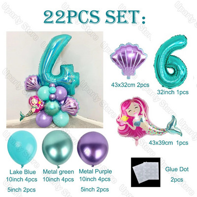22 vnt. / rinkinys Undinėlės balionai dideli Tiffany mėlynos spalvos folijos gaubliai gimtadienio dekoro Undinėlės gimtadienio balionai kūdikio dušo dekoracijos