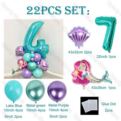 22 vnt. / rinkinys Undinėlės balionai dideli Tiffany mėlynos spalvos folijos gaubliai gimtadienio dekoro Undinėlės gimtadienio balionai kūdikio dušo dekoracijos