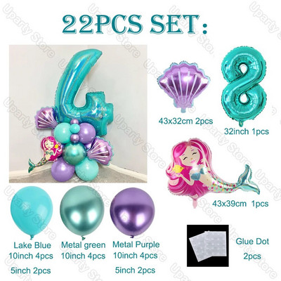 22 vnt. / rinkinys Undinėlės balionai dideli Tiffany mėlynos spalvos folijos gaubliai gimtadienio dekoro Undinėlės gimtadienio balionai kūdikio dušo dekoracijos