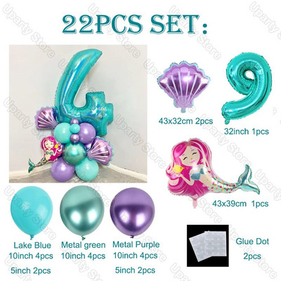 22 vnt. / rinkinys Undinėlės balionai dideli Tiffany mėlynos spalvos folijos gaubliai gimtadienio dekoro Undinėlės gimtadienio balionai kūdikio dušo dekoracijos