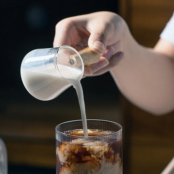 YWDL 60/110 мл дървена дръжка, стъклена чаша за еспресо, стомна за мляко, кана с едно гърло, принадлежности за кафе, прозрачна кухненска чаша за сметана, мерителна чаша