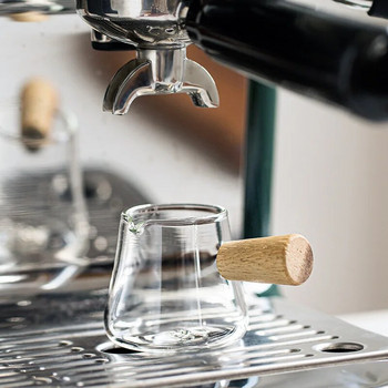 YWDL 60/110 мл дървена дръжка, стъклена чаша за еспресо, стомна за мляко, кана с едно гърло, принадлежности за кафе, прозрачна кухненска чаша за сметана, мерителна чаша