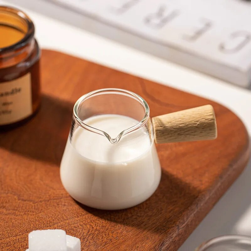 YWDL 60/110 ml medinės rankenos stiklinis espreso puodelis Pieno ąsotis vienos burnos ąsotis Kavos reikmenys Skaidrus virtuvės kremo puodelis