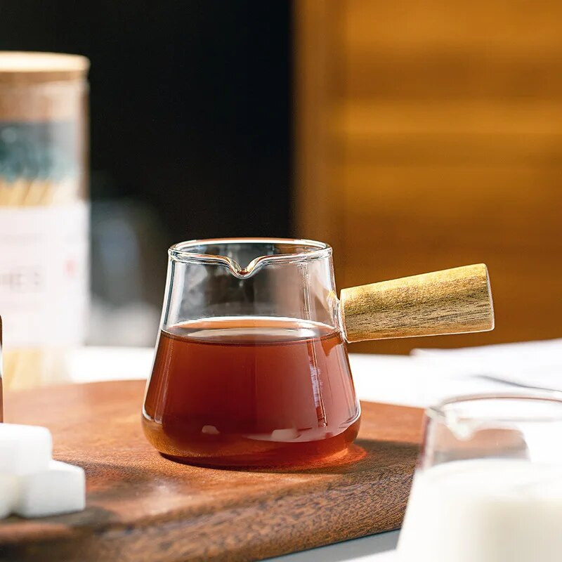 YWDL 60/110 ml medinės rankenos stiklinis espreso puodelis Pieno ąsotis vienos burnos ąsotis Kavos reikmenys Skaidrus virtuvės kremo puodelis