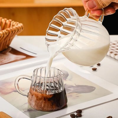 Италианска стъклена чаша за мляко, мини тенджера за мляко, заострена уста, малка тенджера за мляко с дръжка, мерителна чаша за екстракция, чаша за унция, чаша за кафе