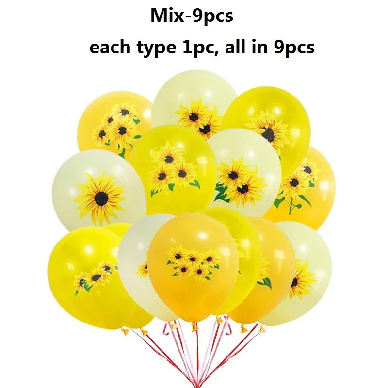 Saulėgrąžų teminiai vakarėlio balionai, gimtadienio dekoravimas, saulėgrąžų balionai, 9 vnt.