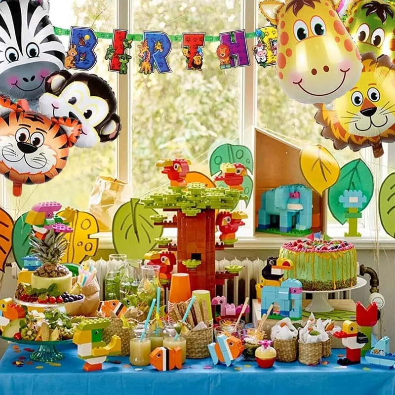 Džungļu safari Dzīvnieku folija Dzimšanas dienas baloni Trusis Lauva Zilonis Lapsa Savvaļas dabas tēma Balonu dekorācijas Hēlijs Globos Bērni