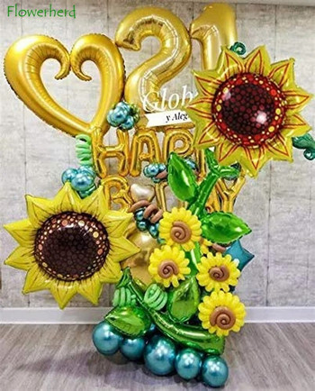 5 бр. 36-инчови балони от слънчогледово фолио Големи слънчогледови гигантски балони за слънчогледова тема Рожден ден Декорации за бебешки душ