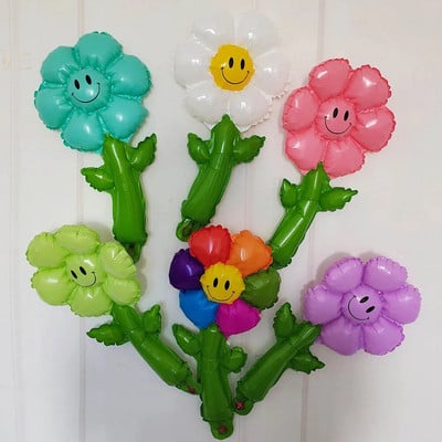 6 vnt Macaron Green Leaf Daisy Gėlių folija Rankiniai balionai Saulėgrąžų Balion Vaikų Žaislas Vestuvių Gimtadienio dekoracijos