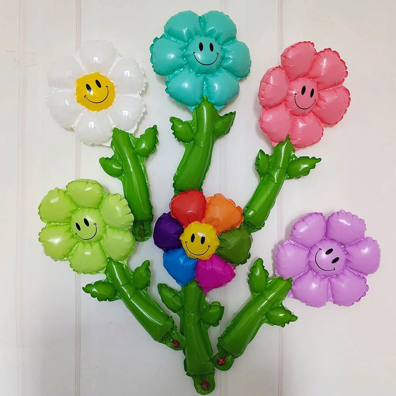 6 vnt Macaron Green Leaf Daisy Gėlių folija Rankiniai balionai Saulėgrąžų Balion Vaikų Žaislas Vestuvių Gimtadienio dekoracijos