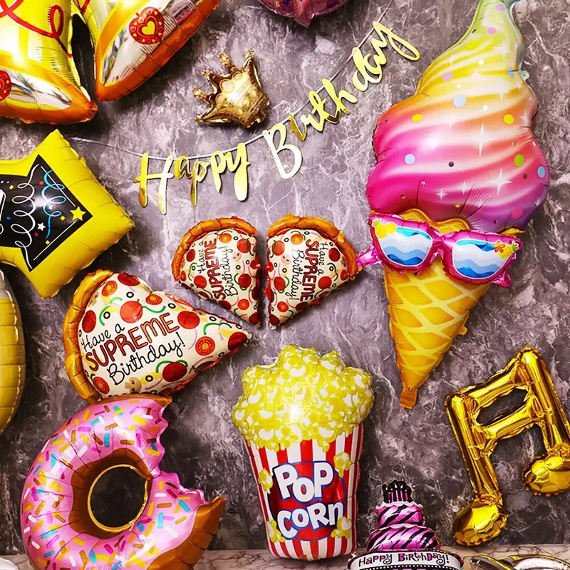 Donut Globos Foil Balloon Fruit Ice Pizza Cream Helium Balloon Διακόσμηση πάρτι γενεθλίων Παιδικό παιχνίδι γλυκό ντους μωρού