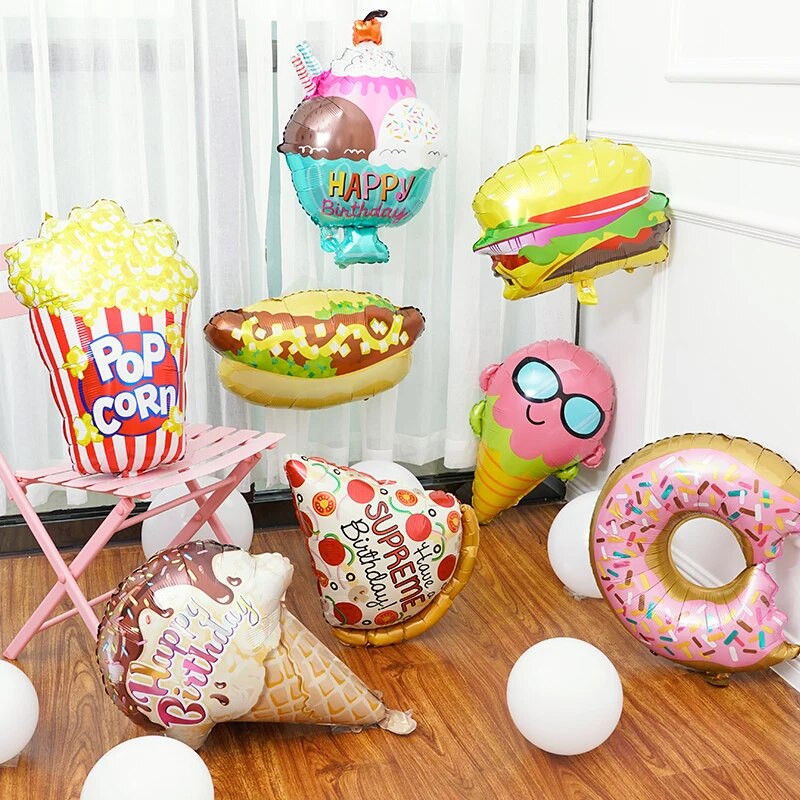 Donut Globos Foil Balloon Fruit Ice Pizza Cream Helium Balloon Διακόσμηση πάρτι γενεθλίων Παιδικό παιχνίδι γλυκό ντους μωρού