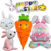 Kellemes Húsvéti Ünnepeket Aranyos nyúlfóliás lufi fehér nyuszi sárgarépa formájú léggömbök beltéri kültéri udvari gyerekeknek húsvéti díszekhez