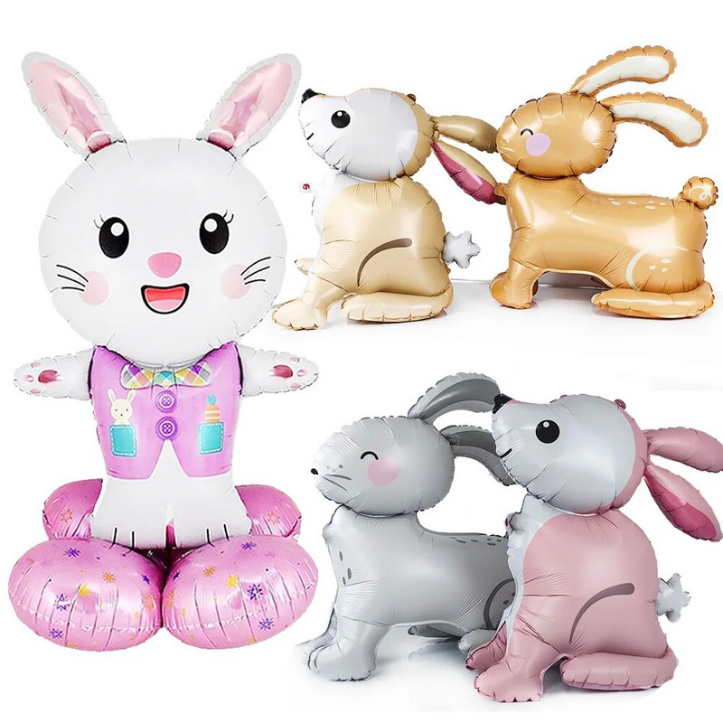 Kellemes Húsvéti Ünnepeket Aranyos nyúlfóliás lufi fehér nyuszi sárgarépa formájú léggömbök beltéri kültéri udvari gyerekeknek húsvéti díszekhez