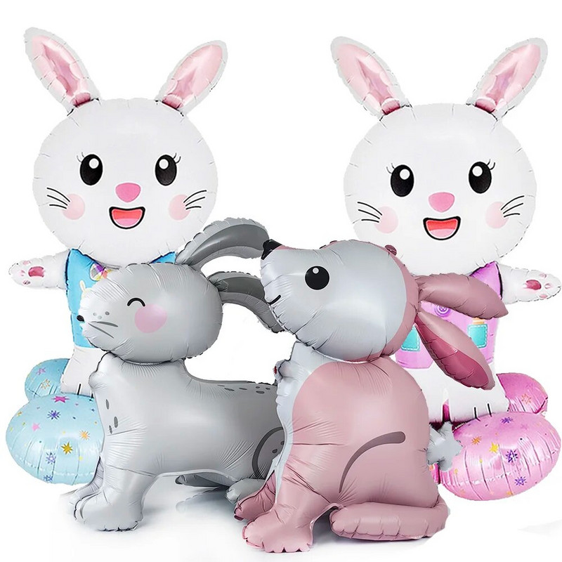 Kellemes Húsvéti Ünnepeket Aranyos nyúlfóliás lufi fehér nyuszi sárgarépa formájú léggömbök beltéri kültéri udvari gyerekeknek húsvéti díszekhez