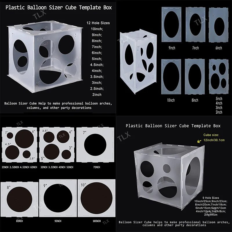 11 skylių 2–10 colių balionų dydžio dėžutės sulankstomų balionų matavimo įrankis balionų dekoravimui, balionų arkoms, balionų kolonoms