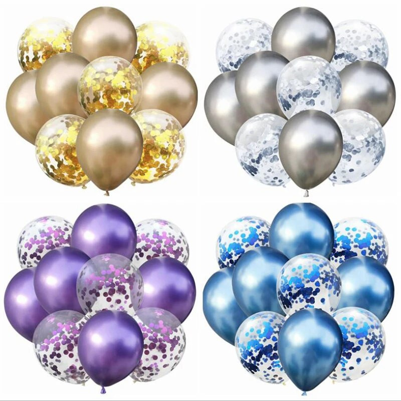 10бр. Микс златни конфети латексови балони 12 инча Парти метални балони за Baby Shower Булчински душ Сватбени декорации