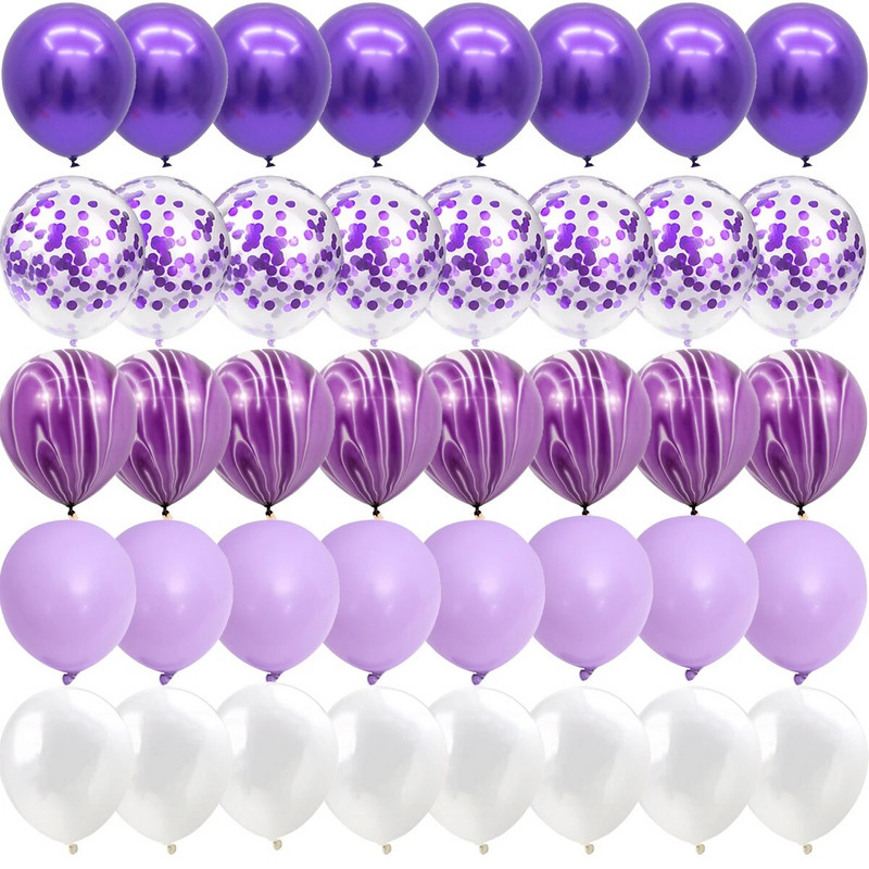 40 бр. Ахат, синя роза, лилави конфети, латексови балони, сватбени глобуси, рожден ден, бебешки душ, къща, парти Декорации за Свети Валентин
