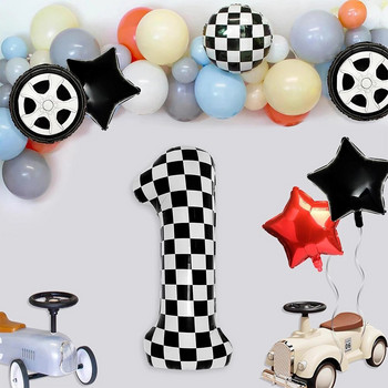 40-инчов кариран дигитален балон с голямо черно и бяло число 0-9 Фолиеви балони за рожден ден на състезателна кола Моторно парти Декоративни консумативи