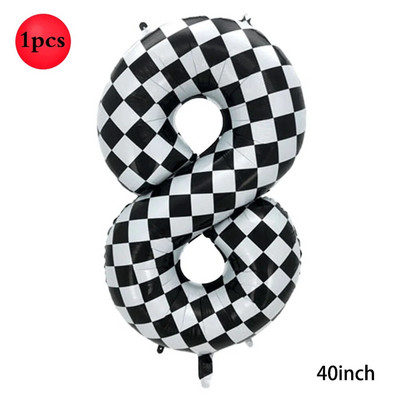 Karirani digitalni balon od 40 inča, veliki crno-bijeli brojevi 0-9 Baloni od folije za utrke, potrepštine za dekoraciju rođendanske motorističke zabave