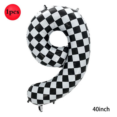 Karirani digitalni balon od 40 inča, veliki crno-bijeli brojevi 0-9 Baloni od folije za utrke, potrepštine za dekoraciju rođendanske motorističke zabave