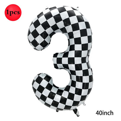Karirani digitalni balon od 40 inča, veliki crno-bijeli brojevi 0-9 Baloni od folije za utrke, potrepštine za dekoraciju rođendanske motorističke zabave