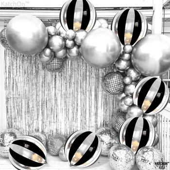 4 ΤΕΜ/σετ Μεγάλα 22 ιντσών μαύρα και ασημένια διακοσμητικά πάρτι 360 μοιρών 4D ρίγες μαύρα ασημένια μπαλόνια Μαύρο και άσπρο προμήθειες πάρτι