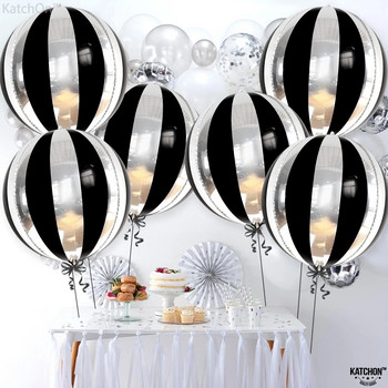4 ΤΕΜ/σετ Μεγάλα 22 ιντσών μαύρα και ασημένια διακοσμητικά πάρτι 360 μοιρών 4D ρίγες μαύρα ασημένια μπαλόνια Μαύρο και άσπρο προμήθειες πάρτι