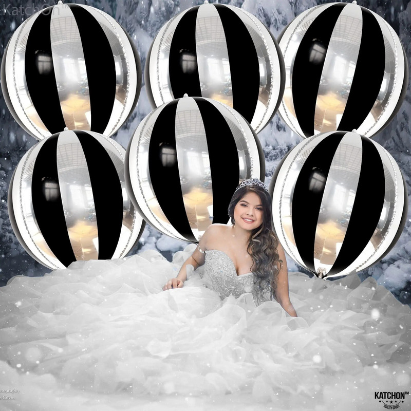 4 vnt / rinkinys Didelis 22 colių juodos ir sidabrinės vakarėlio dekoracijos 360 laipsnių 4D juostelės juodos sidabrinės spalvos balionai juodai balti vakarėlio reikmenys