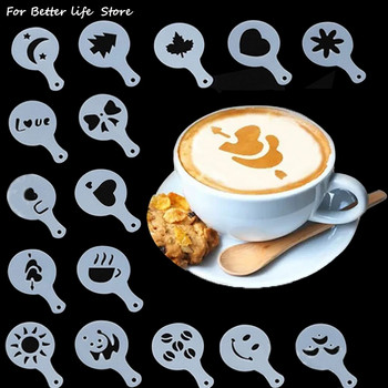 Στένσιλ καφέ 16 τεμ. Φανταστική εκτύπωση καφέ Μοντέλο Στένσιλ για κέικ γάλακτος Μορφή για κέικ καπουτσίνο Φόρμα σχεδίασης προμήθειες κουζίνας σπιτιού