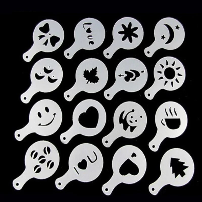 16kom/set Kalup za kavu Latte Cappuccino Barista Umjetničke šablone Predlošci za prašinu za kolače Pribor za kavu Kalup za mlijeko Ukras za kavu