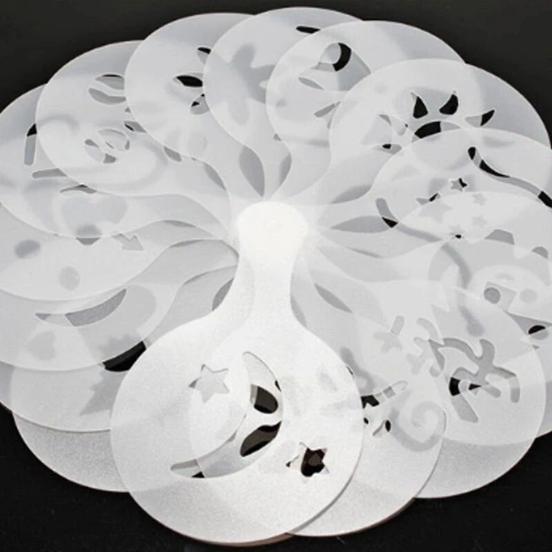 16 vnt/rinkinys išgalvotos kavos spausdinimo gėlių formos Latte kavos kapučino formos kavos pyrago dekoravimo torto plastikinės formos šablonas