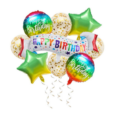 Jauni 9 dzimšanas dienas reklāmkarogu komplekti, alumīnija plēves bumbiņu vizuļu baloni bērnu pieaugušajiem dzimšanas dienas ballīšu dekorēšanai