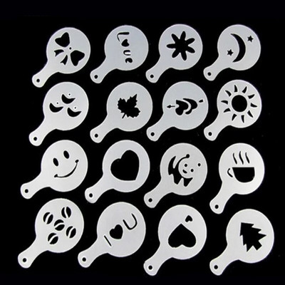 16kom/set Kalup za kavu Latte Cappuccino Barista Umjetničke šablone Predlošci za prašinu za kolače Pribor za kavu Kalup za mlijeko Ukras za kavu