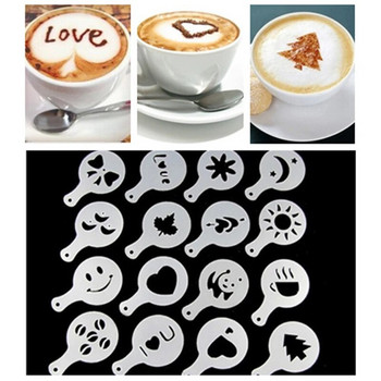 16 τεμ. Coffee Spray Flower Model Cappuccino Latte Πρότυπο Barista Stencils Εργαλείο διακόσμησης Στένσιλ εκτύπωσης σοκολάτας Coco
