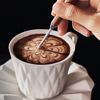 Кафе Art Needles Barista Cappuccino Espresso Coffee Decorating Висококачествена дървена дръжка Tamper Creative Coffee Art Pen Tools