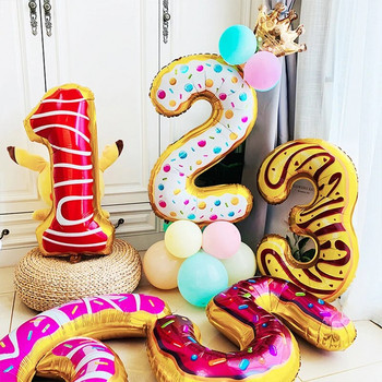 Цветни балони от фолио от бонбони 32 инча с номера 0-9 Baby Shower Рожден ден Сватбени партита Консумативи Поничка Сладолед Хелиев балон