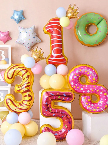 Πολύχρωμα μπαλόνια αλουμινόχαρτου 32 ιντσών Αριθμός 0-9 Baby Shower Γενέθλια Προμήθειες γάμου ντόνατ παγωτό μπαλόνι ηλίου