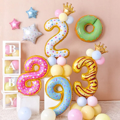 Цветни балони от фолио от бонбони 32 инча с номера 0-9 Baby Shower Рожден ден Сватбени партита Консумативи Поничка Сладолед Хелиев балон