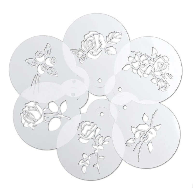 Kavos trafaretai Išgalvoti kavos spausdinimo modeliai, purškiami putplasčiai, pyragaičiai