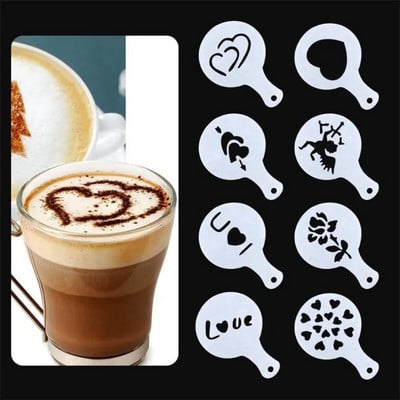 16 db Kávétorta Műanyag Stencil Dekoráció Cupcake Sablon Forma Élethű Cappuccino Latte Stencil Kávéforma Főzőeszközök