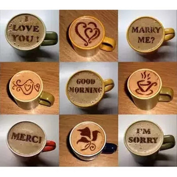 Μοντέλο εκτύπωσης καφέ Στένσιλ καφέ Εργαλείο σπρέι καφέ στυλό τέχνης για τούρτα Latte Διακόσμηση καφέ Σχέδιο για καφέ Σκεύη καφέ