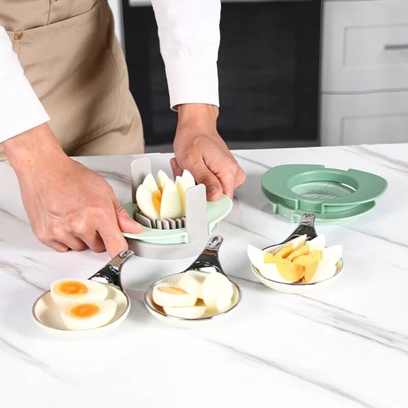 Kiaušinių pjaustyklė, 3 viename virtų kiaušinių pjaustytuvas su nerūdijančio plieno pjovimo laidais, kiaušinius supjaustykite plonais griežinėliais