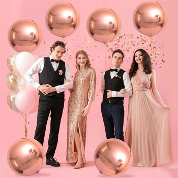 6 опаковки 22-инчови фолио сферични балони 4D балони Glod Silver Rosegold Големи кръгли балони Mylar за украса за парти за рожден ден