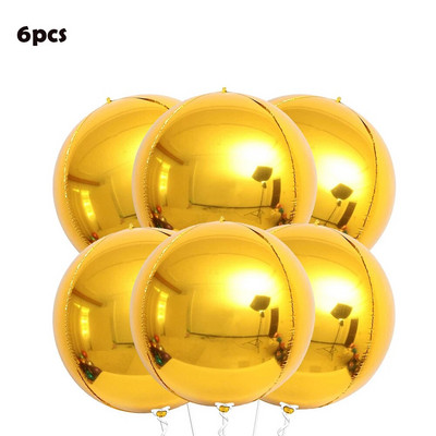 6 опаковки 22-инчови фолио сферични балони 4D балони Glod Silver Rosegold Големи кръгли балони Mylar за украса за парти за рожден ден
