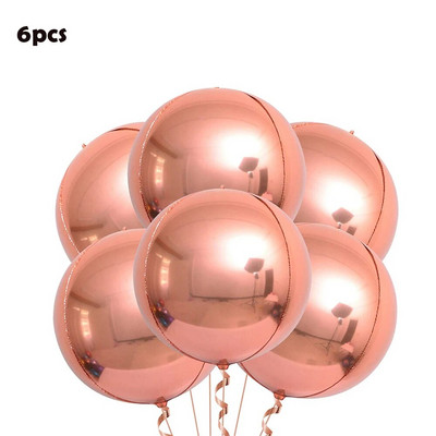 6 опаковки 22-инчови фолио сферични балони 4D балони Glod Silver Rosegold Големи кръгли балони Mylar за украса за парти за рожден ден